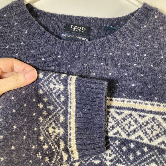 Mens Izod Jeans Fair Isle Lambswool Sweater Blue‎ White XL Washable Lambswool - Picture 3 of 7